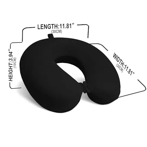Anmokey Neck Pillow for Airplane Travel, 100% Pure Memory Foam Travel Neck Pillow for Sleeping & Travel Essentials for Neck Rest, Black, Pack with Box