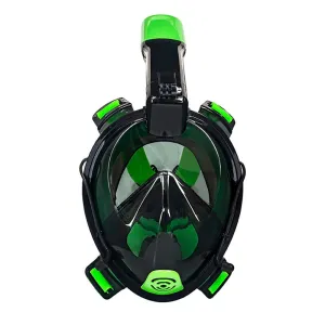 Aqua Leisure Frontier Full-Face Snorkeling Mask - Adult Sizing - Eye to Chin > 4.5" - Green/ Black