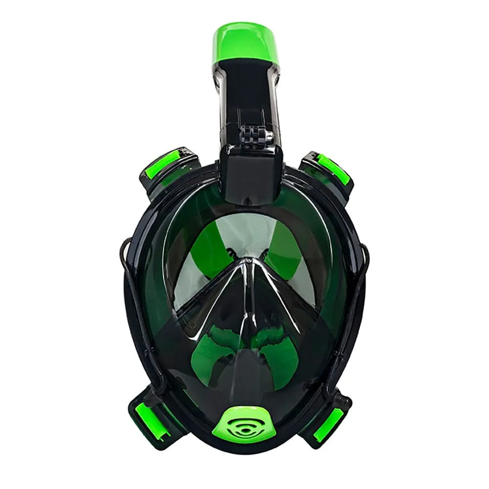 Aqua Leisure Frontier Full-Face Snorkeling Mask - Adult Sizing - Eye to Chin > 4.5" - Green/ Black