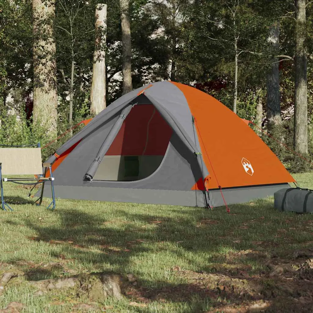 Camping Tent Dome 3-Person Grey and Orange Waterproof