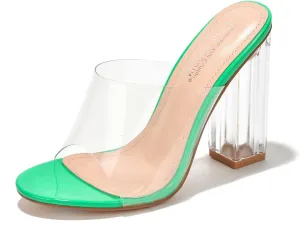Cape Robbin Fusion Clear Chunky Block High Heels for Women, Transparent Booties for Women