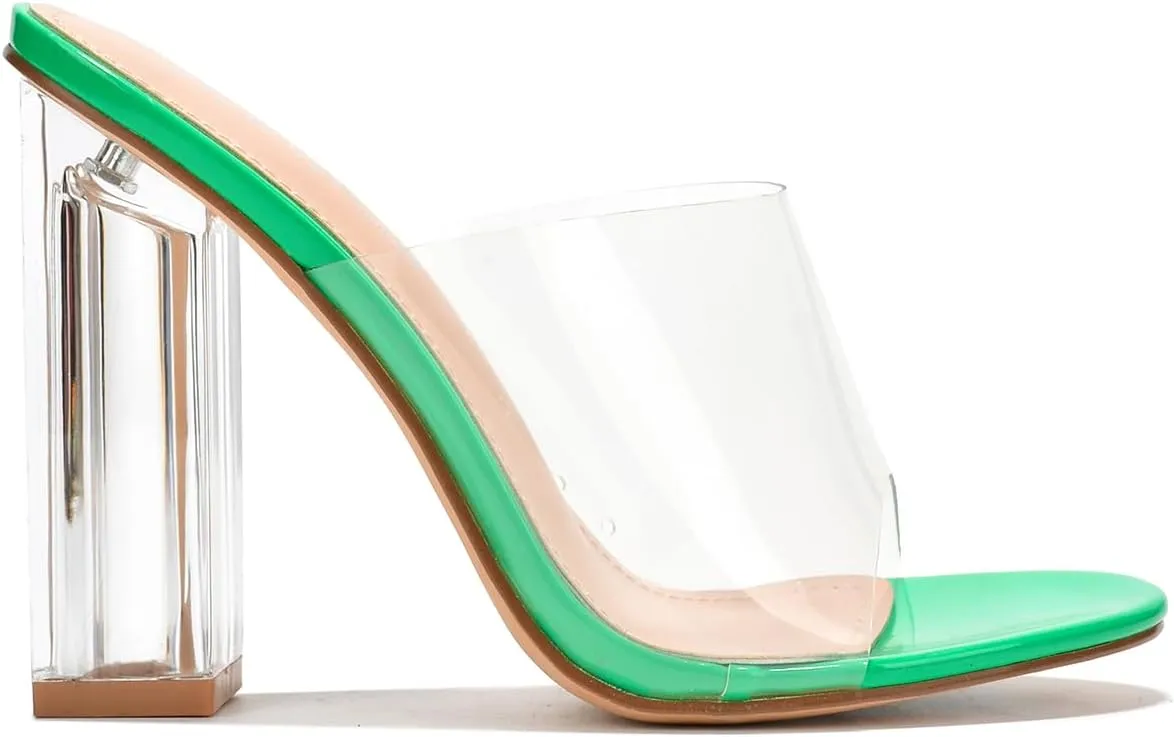 Cape Robbin Fusion Clear Chunky Block High Heels for Women, Transparent Booties for Women