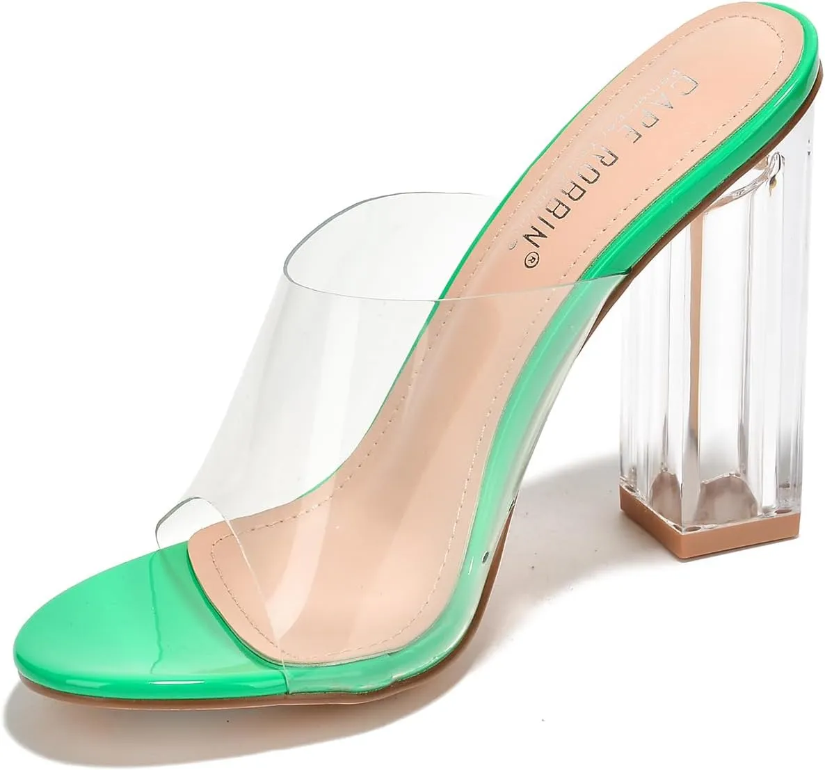 Cape Robbin Fusion Clear Chunky Block High Heels for Women, Transparent Booties for Women