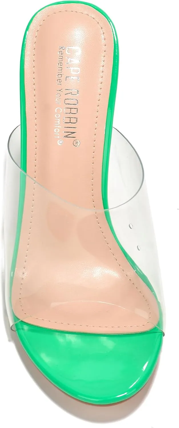 Cape Robbin Fusion Clear Chunky Block High Heels for Women, Transparent Booties for Women