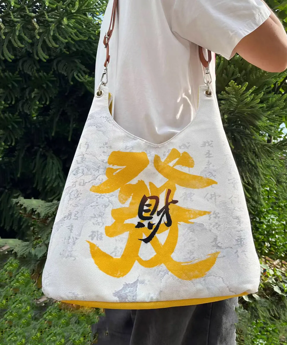 Casual White Print Large Capacity Canvas Satchel Handbag QF009
