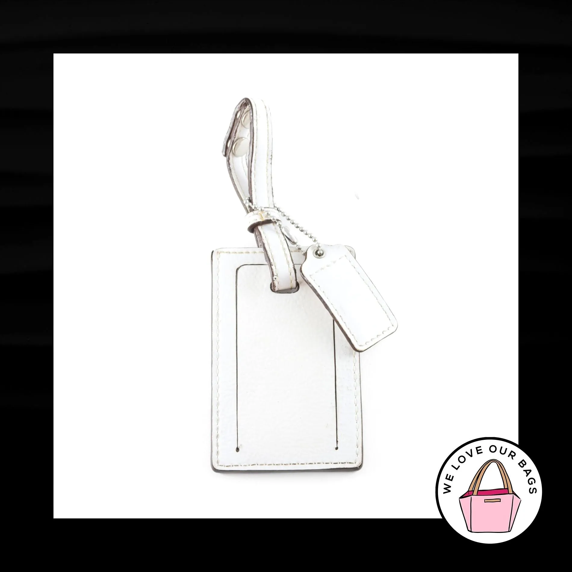 COACH LUGGAGE ID White Leather Strap & Hang Tag Nickel Fob Bag Charm Keychain