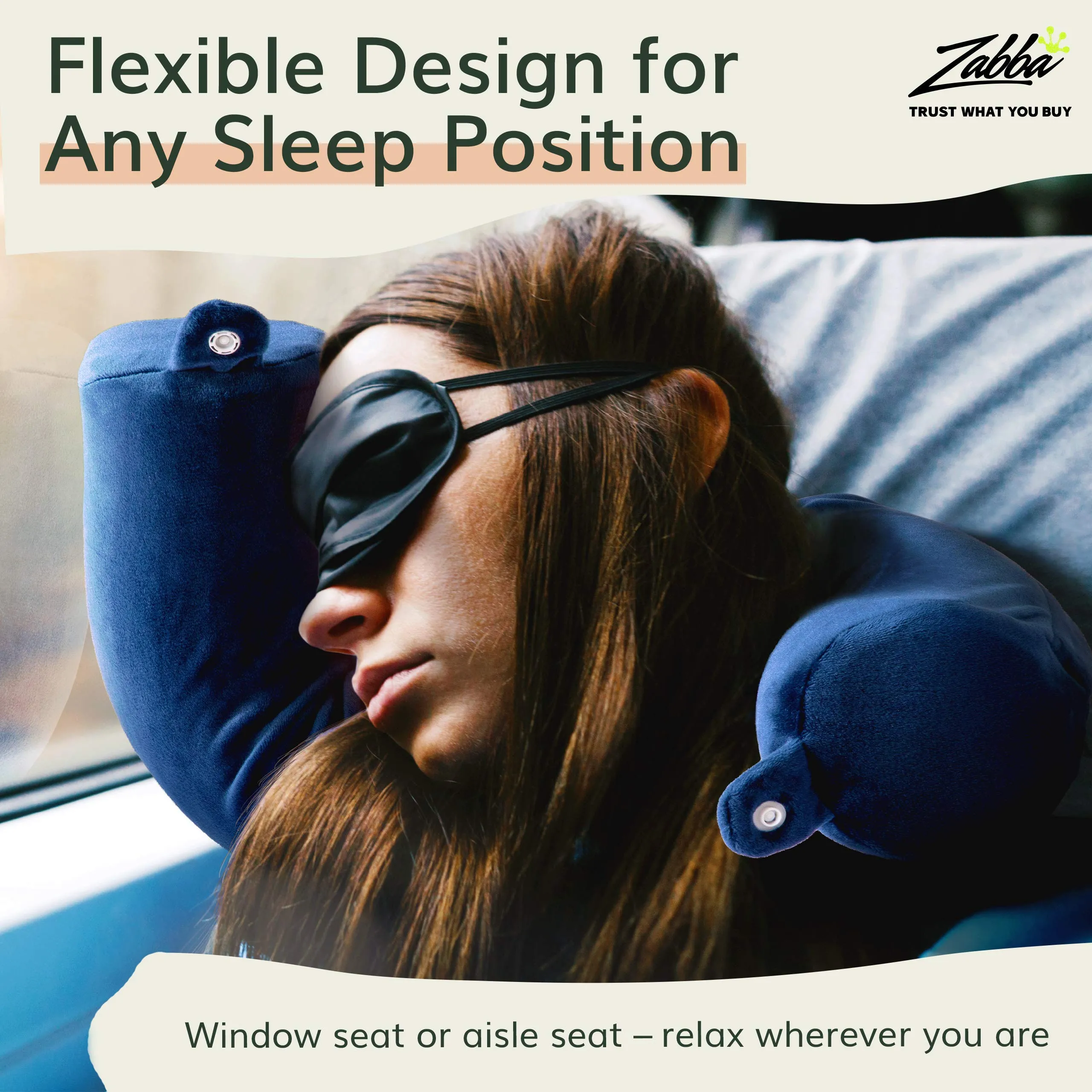 Fern and Willow Neck Pillow for Travel - Bendable Twist Memory Foam Traveling Pillows for Airplane & Car, Provides Head, Shoulder, and Chin Support - Navy Blue