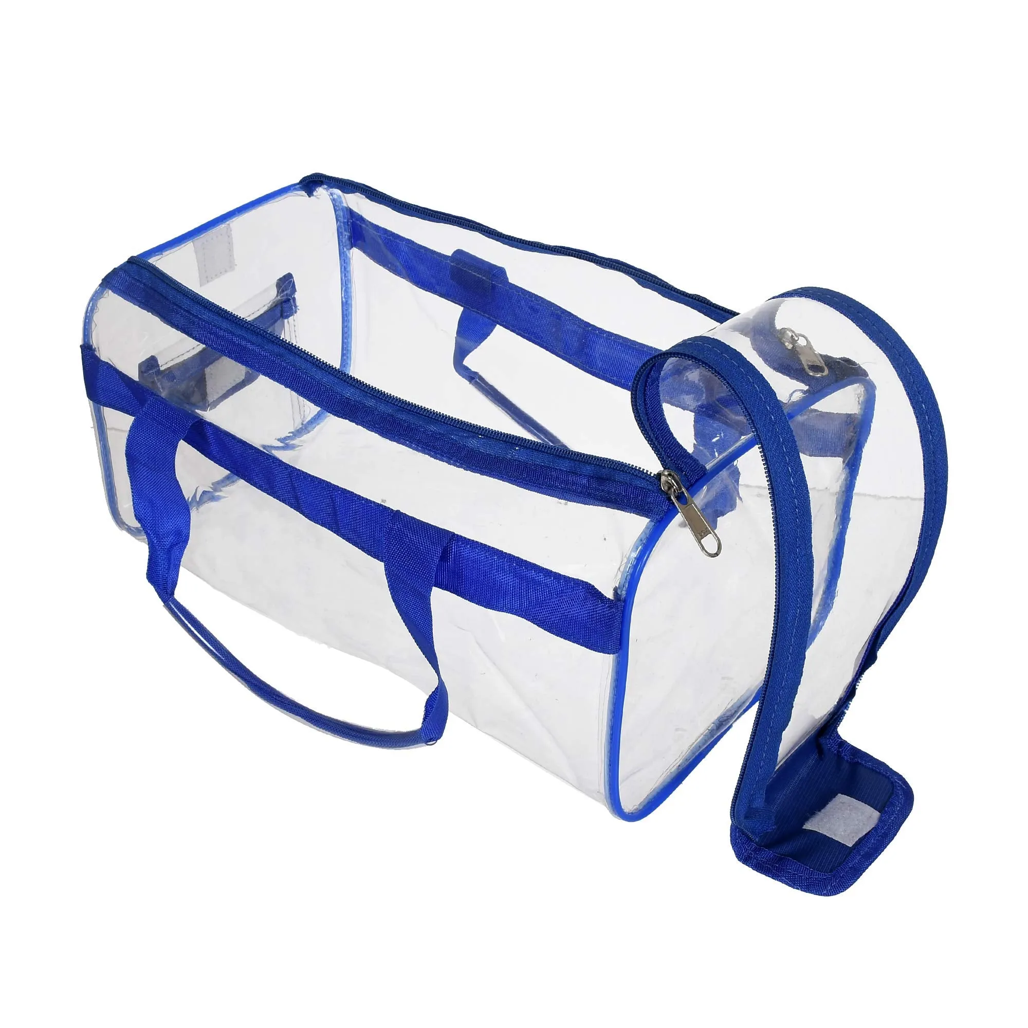 Heart Home 2 Pieces (Large & Small) Crystal Clear Plastic Cosmetic Bags Travel PVC Vinyl Toiletry Bag, Zipper Large Transparent Waterproof Make-Up Case Organizer Bag (Blue)