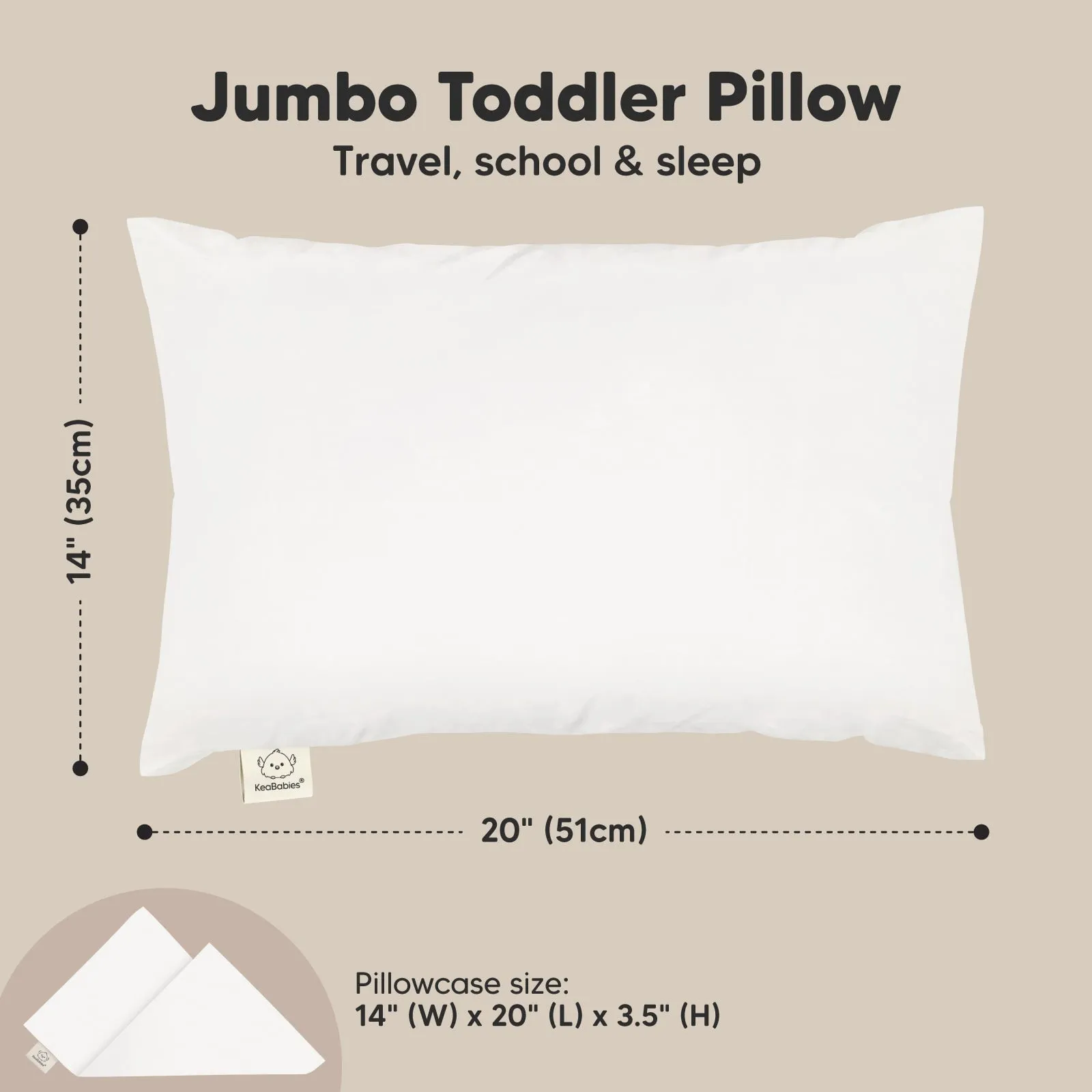 Jumbo Toddler Pillow with Pillowcase (Soft White)