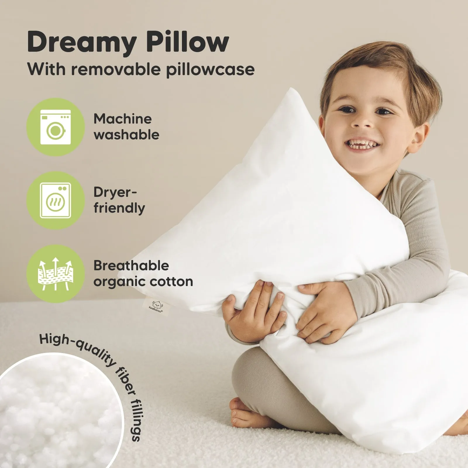 Jumbo Toddler Pillow with Pillowcase (Soft White)