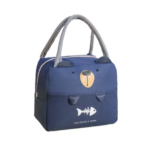 Kuber Industries Pack of 5 Lunch Bag | Lunch Bag for Office | Lunch Bag for College | Reusable Lunch Bag | Lunch Bag for Adults | Tiffin Lunch Bag with Handle | Printed | LYN05-NVY | Navy Blue