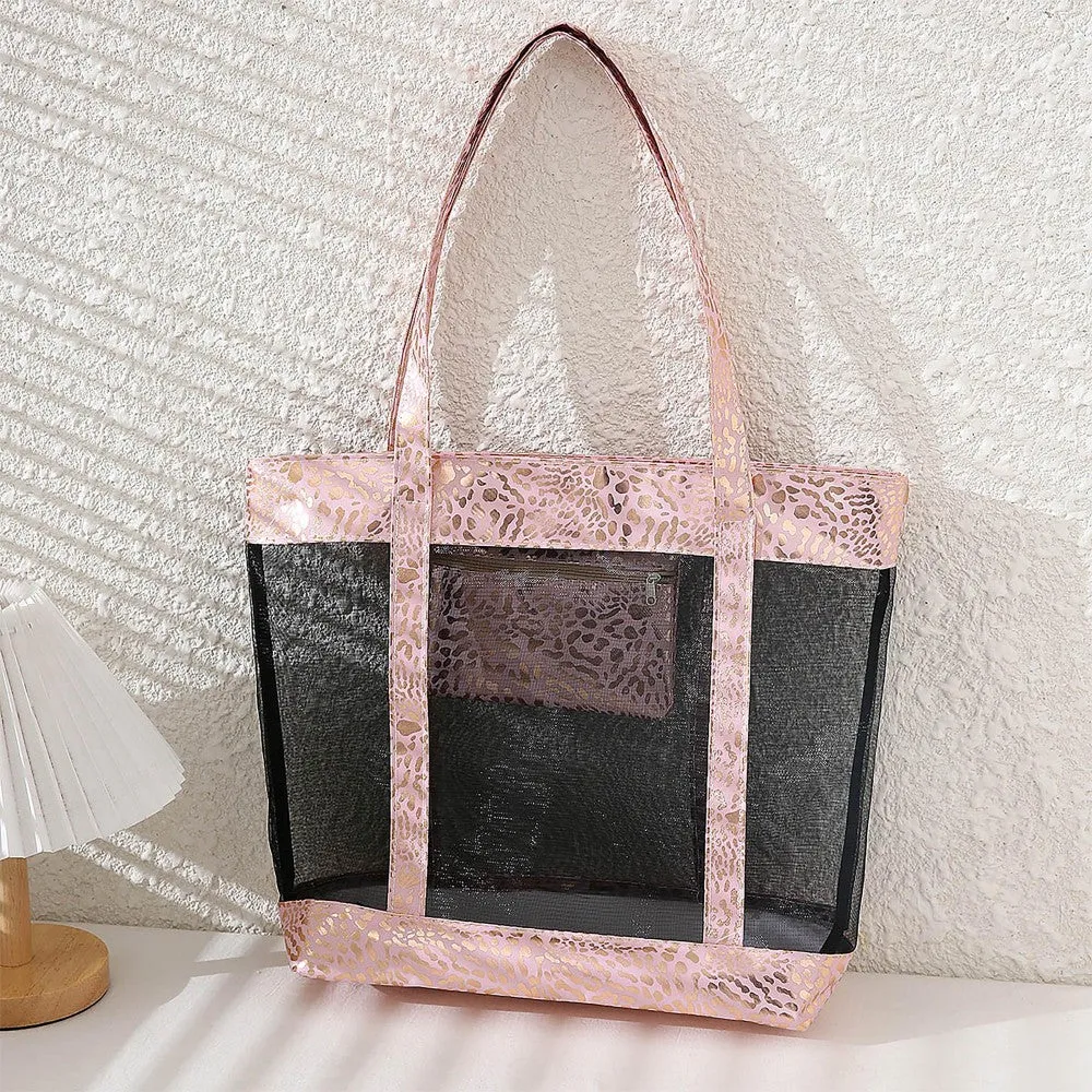 Metallic Animal Print Mesh Beach Bag