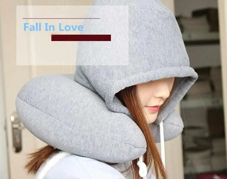 Multi-Function U-Shape Headrest Memory Foam Neck Pillow With Cap