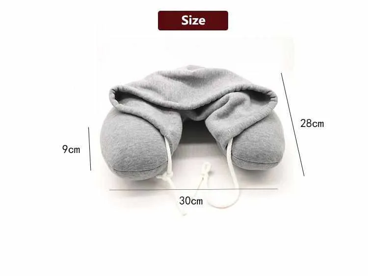 Multi-Function U-Shape Headrest Memory Foam Neck Pillow With Cap