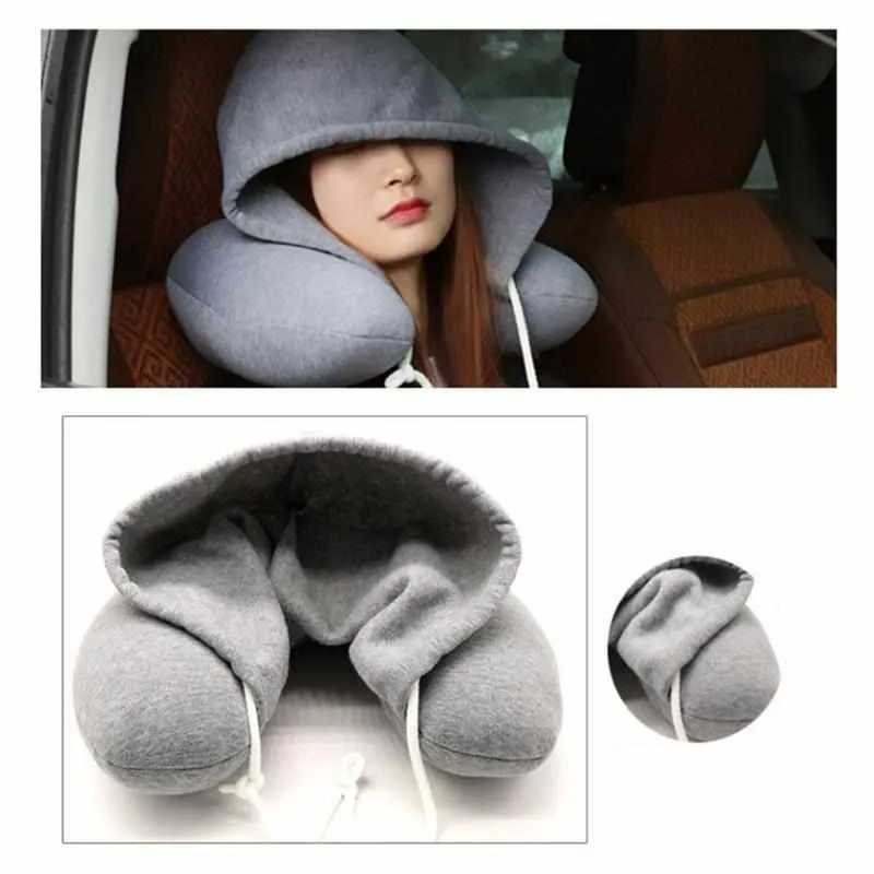 Multi-Function U-Shape Headrest Memory Foam Neck Pillow With Cap
