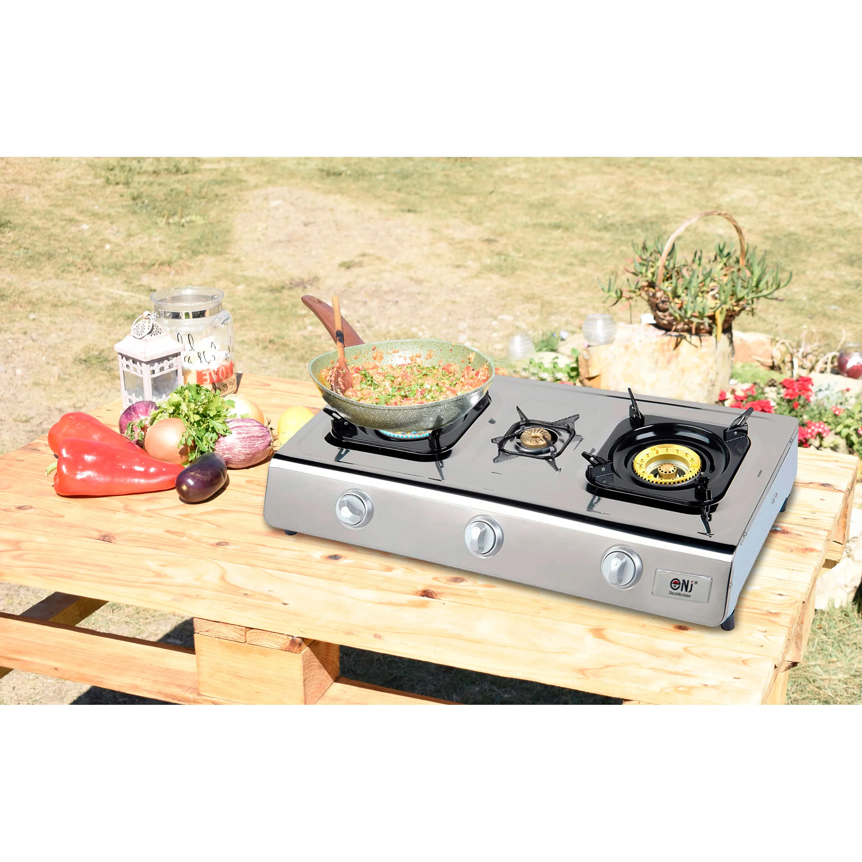 NJ NGB-300 Portable 3 Burners Gas Stove for Outdoor Camping LPG 8 kW with Piezo
