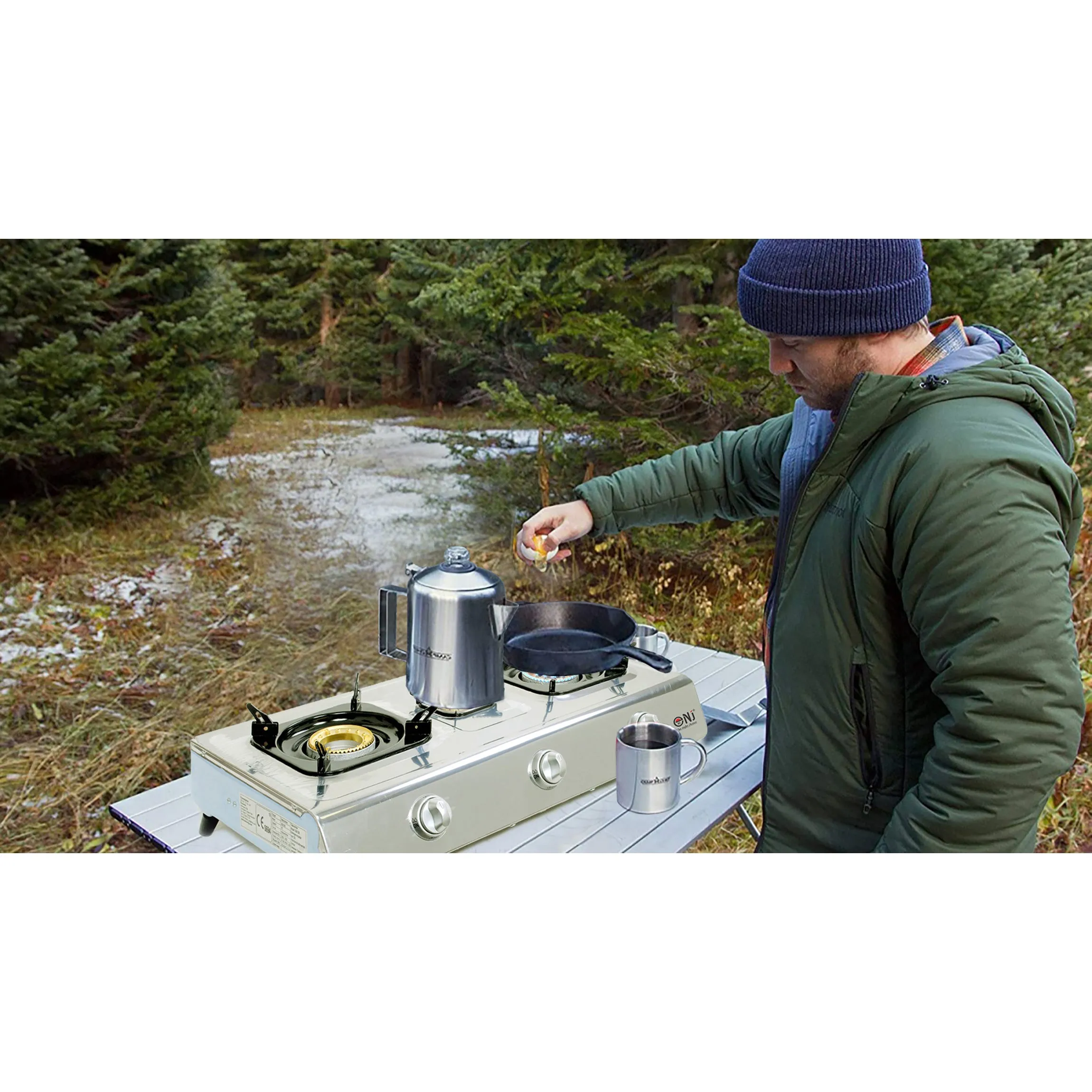 NJ NGB-300 Portable 3 Burners Gas Stove for Outdoor Camping LPG 8 kW with Piezo