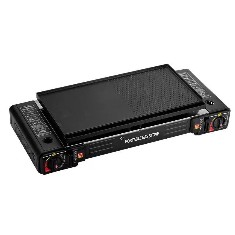 Portable Double Burner Camping Gas Stove | Outdoor Butane BBQ Grill | Lightweight Foldable Cooking Stove for Camping & Picnic