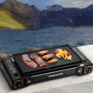 Portable Double Burner Camping Gas Stove | Outdoor Butane BBQ Grill | Lightweight Foldable Cooking Stove for Camping & Picnic