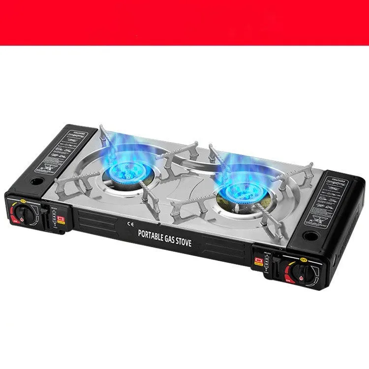Portable Double Burner Camping Gas Stove | Outdoor Butane BBQ Grill | Lightweight Foldable Cooking Stove for Camping & Picnic