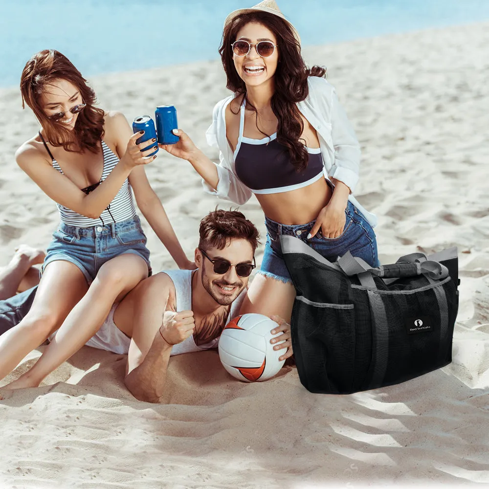 Red Suricata XL Mesh Beach Bag Tote -  Black & Grey