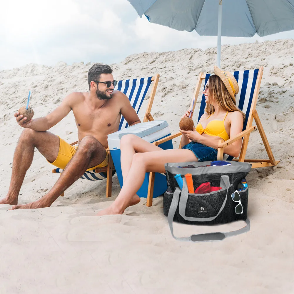 Red Suricata XL Mesh Beach Bag Tote -  Black & Grey