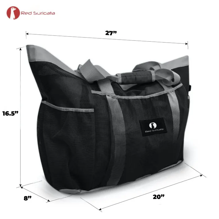Red Suricata XL Mesh Beach Bag Tote -  Black & Grey