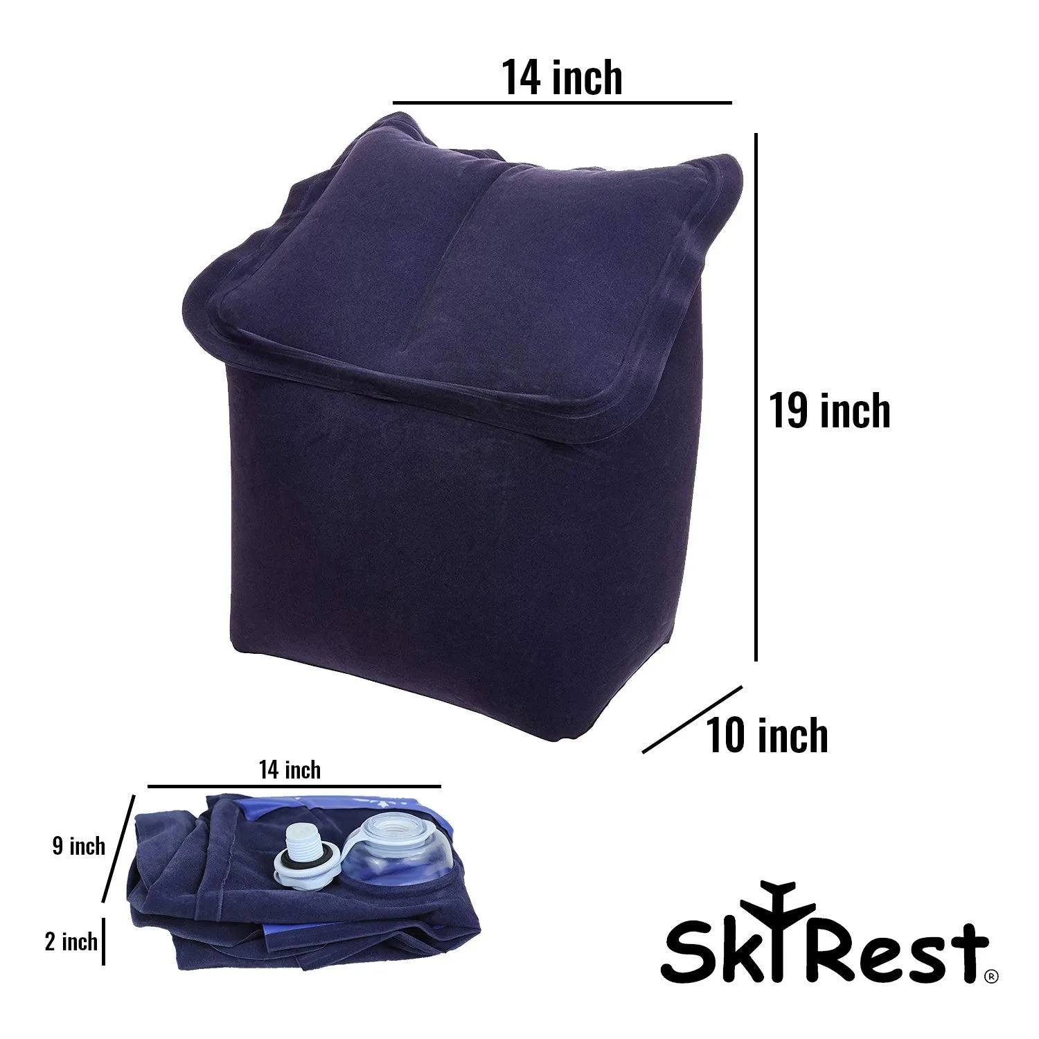 Skyrest® Inflatable Travel Pillow Portable Head Neck Rest Pillow | for Airplanes Cars Buses Trains Office | Free 1 Eye Mask 2 Ear Plugs Drawstring Pillow Bag