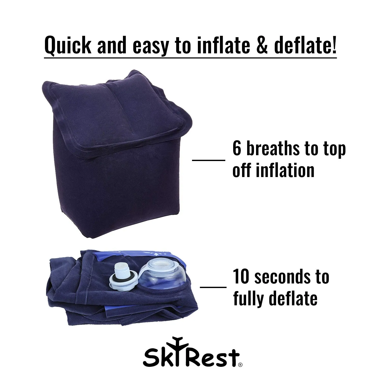 Skyrest® Inflatable Travel Pillow Portable Head Neck Rest Pillow | for Airplanes Cars Buses Trains Office | Free 1 Eye Mask 2 Ear Plugs Drawstring Pillow Bag