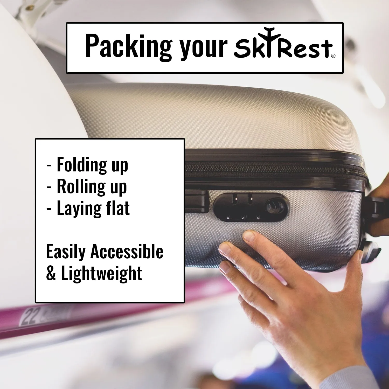 Skyrest® Inflatable Travel Pillow Portable Head Neck Rest Pillow | for Airplanes Cars Buses Trains Office | Free 1 Eye Mask 2 Ear Plugs Drawstring Pillow Bag