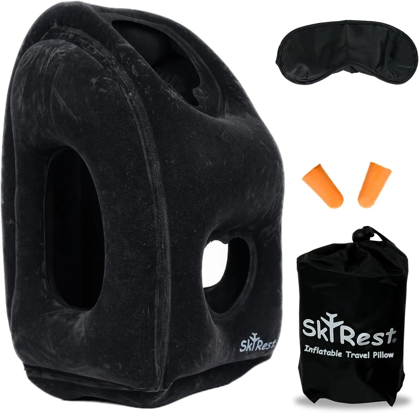 Skyrest Inflatable Travel Pillow Used for Airplanes/Cars/Buses/Trains/Office Small (Gray)