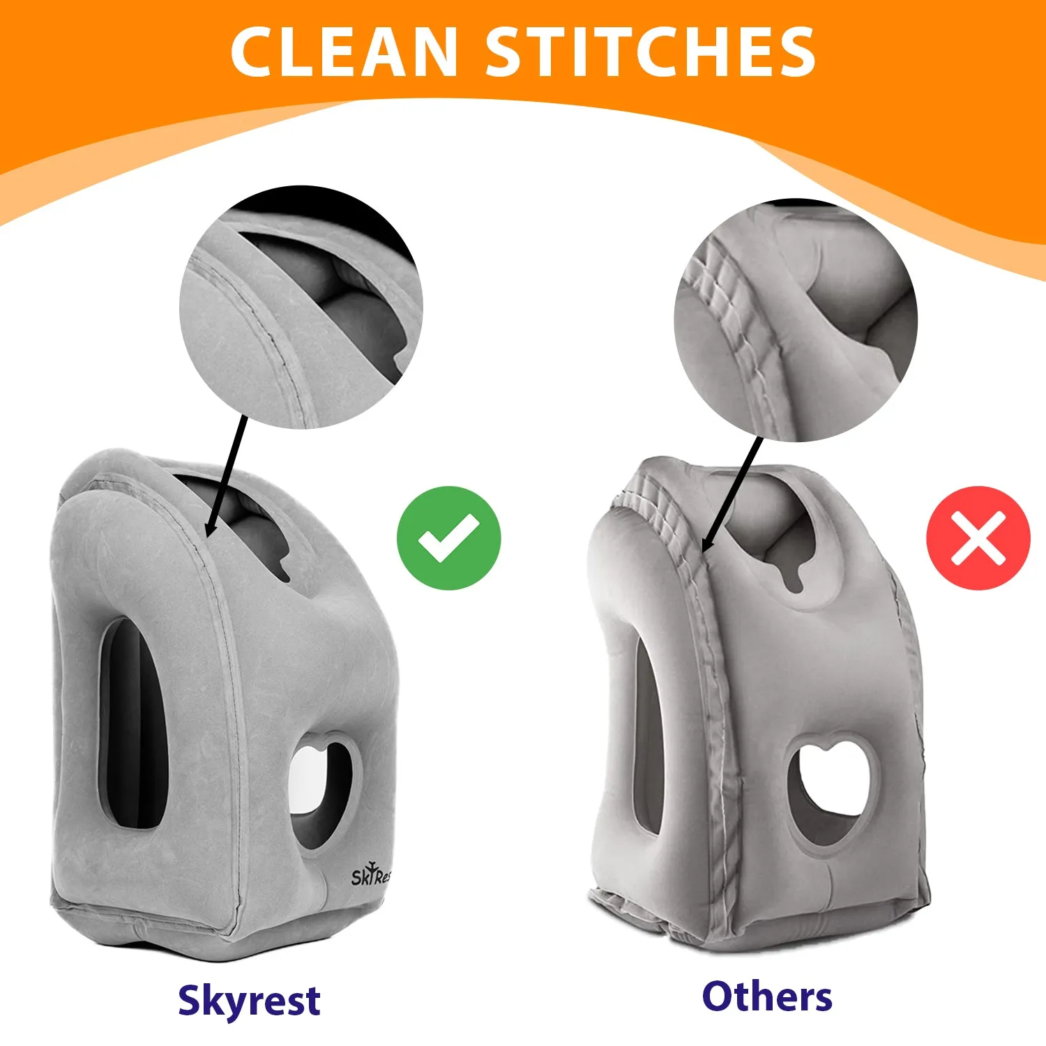 Skyrest Inflatable Travel Pillow Used for Airplanes/Cars/Buses/Trains/Office Small (Gray)