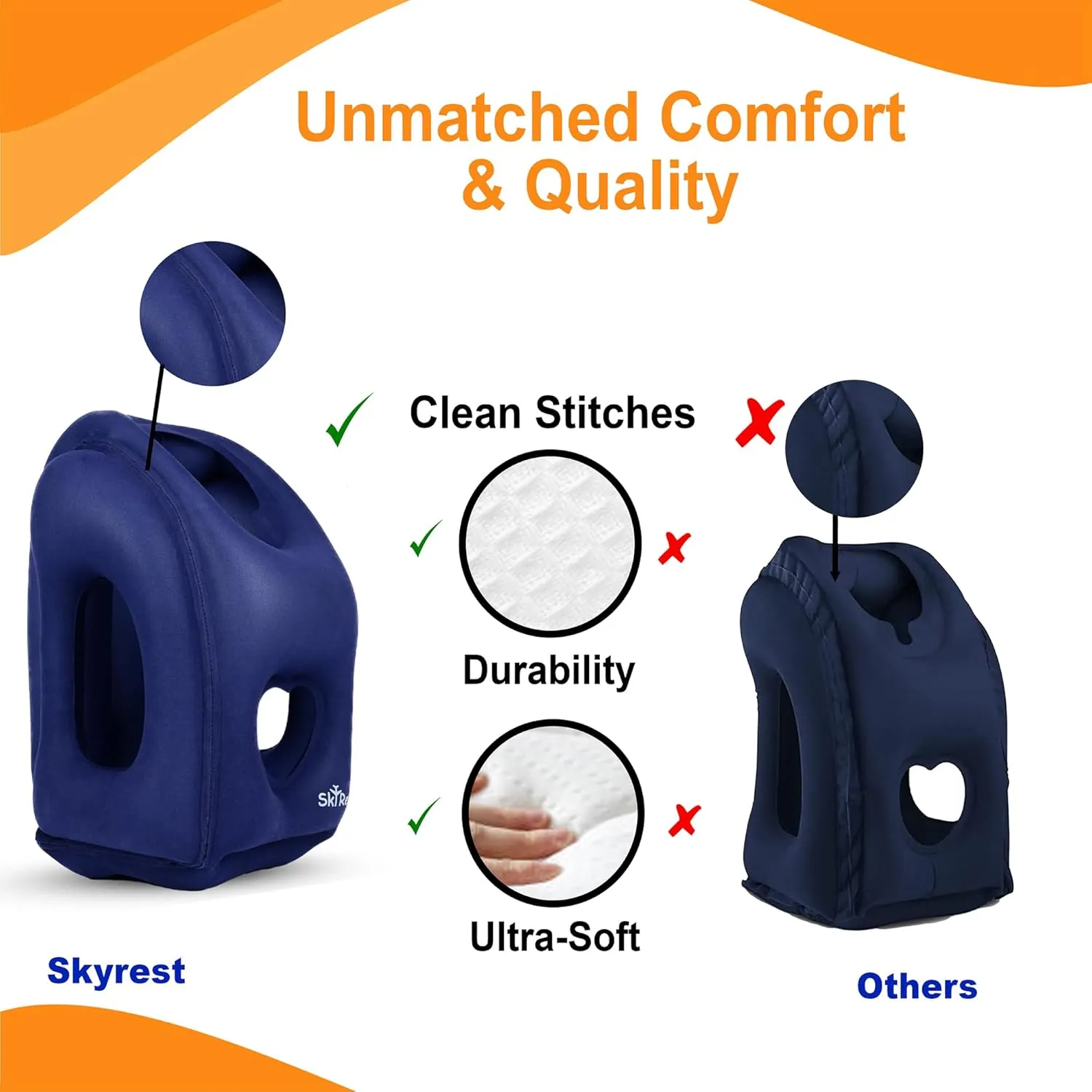 Skyrest Inflatable Travel Pillow Used for Airplanes/Cars/Buses/Trains/Office Small (Gray)