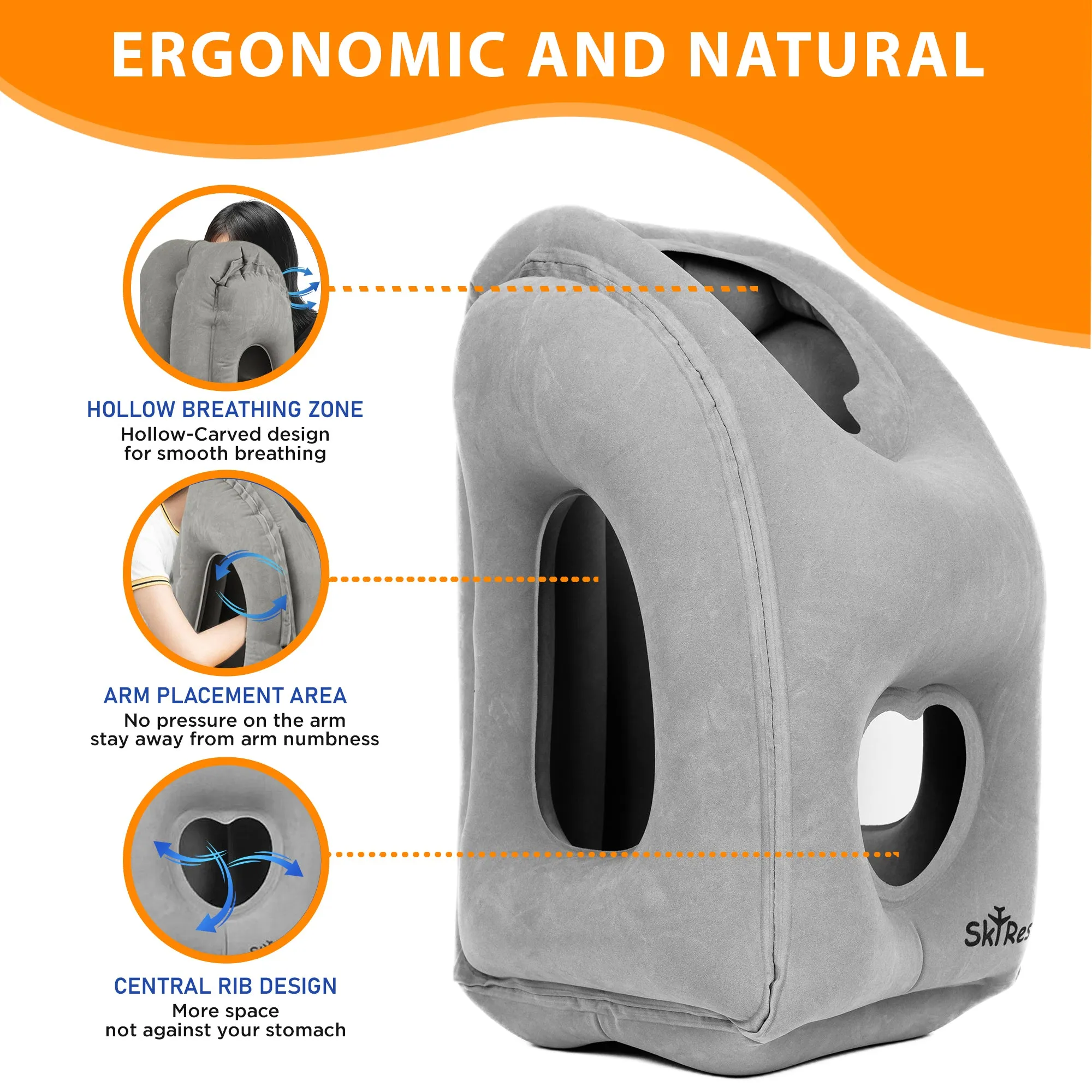 Skyrest Inflatable Travel Pillow Used for Airplanes/Cars/Buses/Trains/Office Small (Gray)