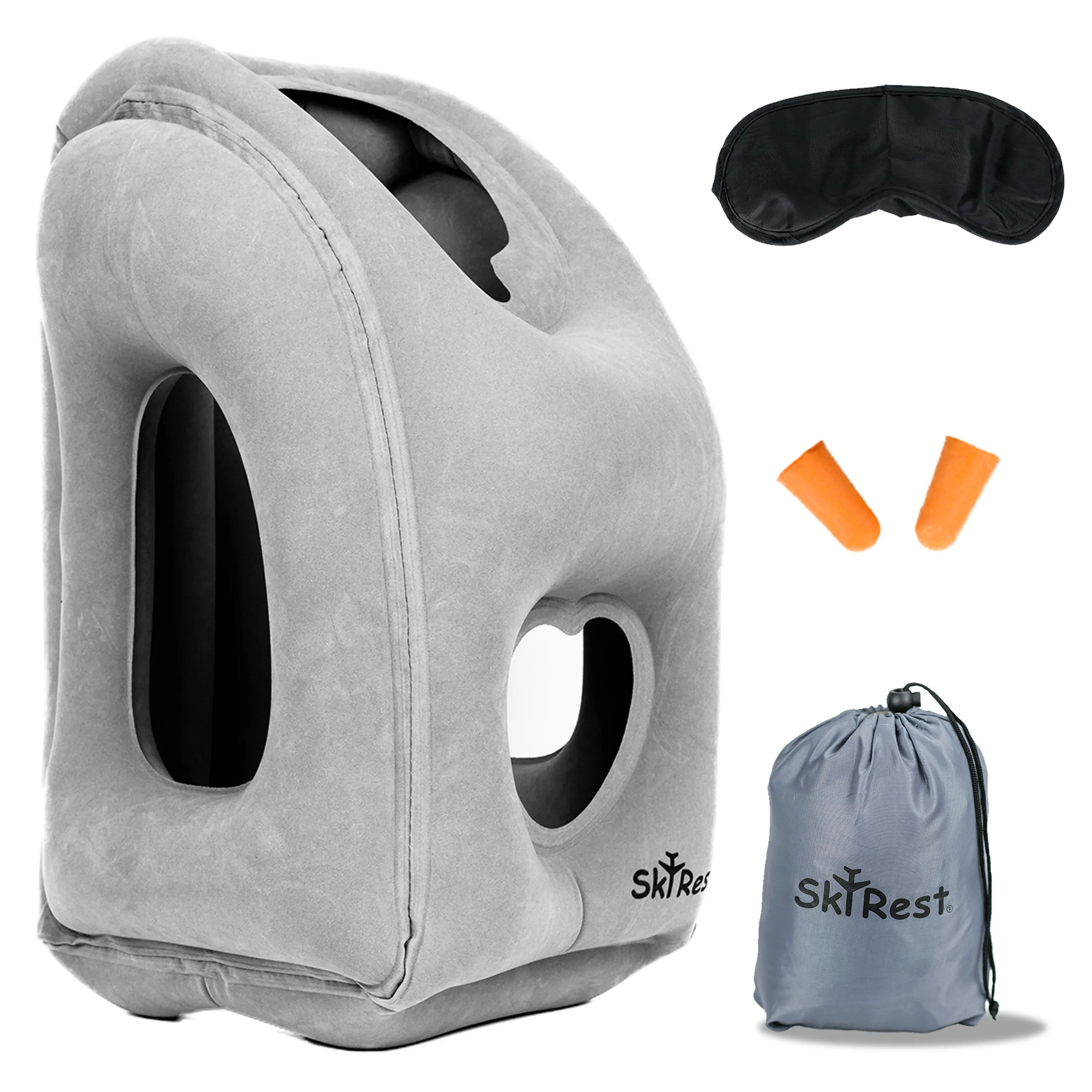 Skyrest Inflatable Travel Pillow Used for Airplanes/Cars/Buses/Trains/Office Small (Gray)