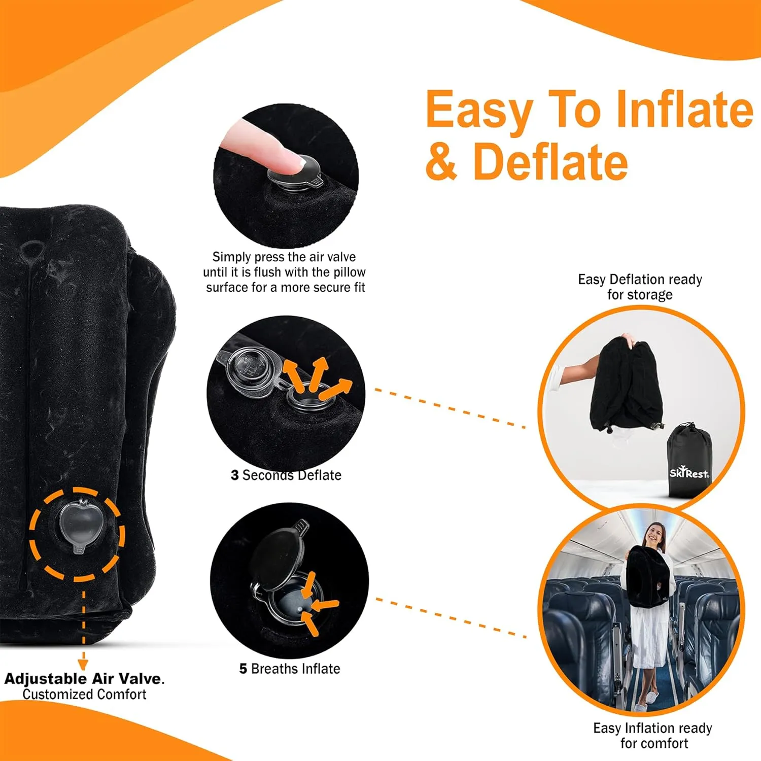 Skyrest Inflatable Travel Pillow Used for Airplanes/Cars/Buses/Trains/Office Small (Gray)