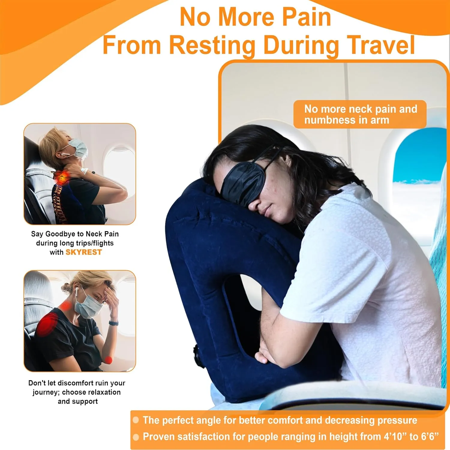 Skyrest Inflatable Travel Pillow Used for Airplanes/Cars/Buses/Trains/Office Small (Gray)