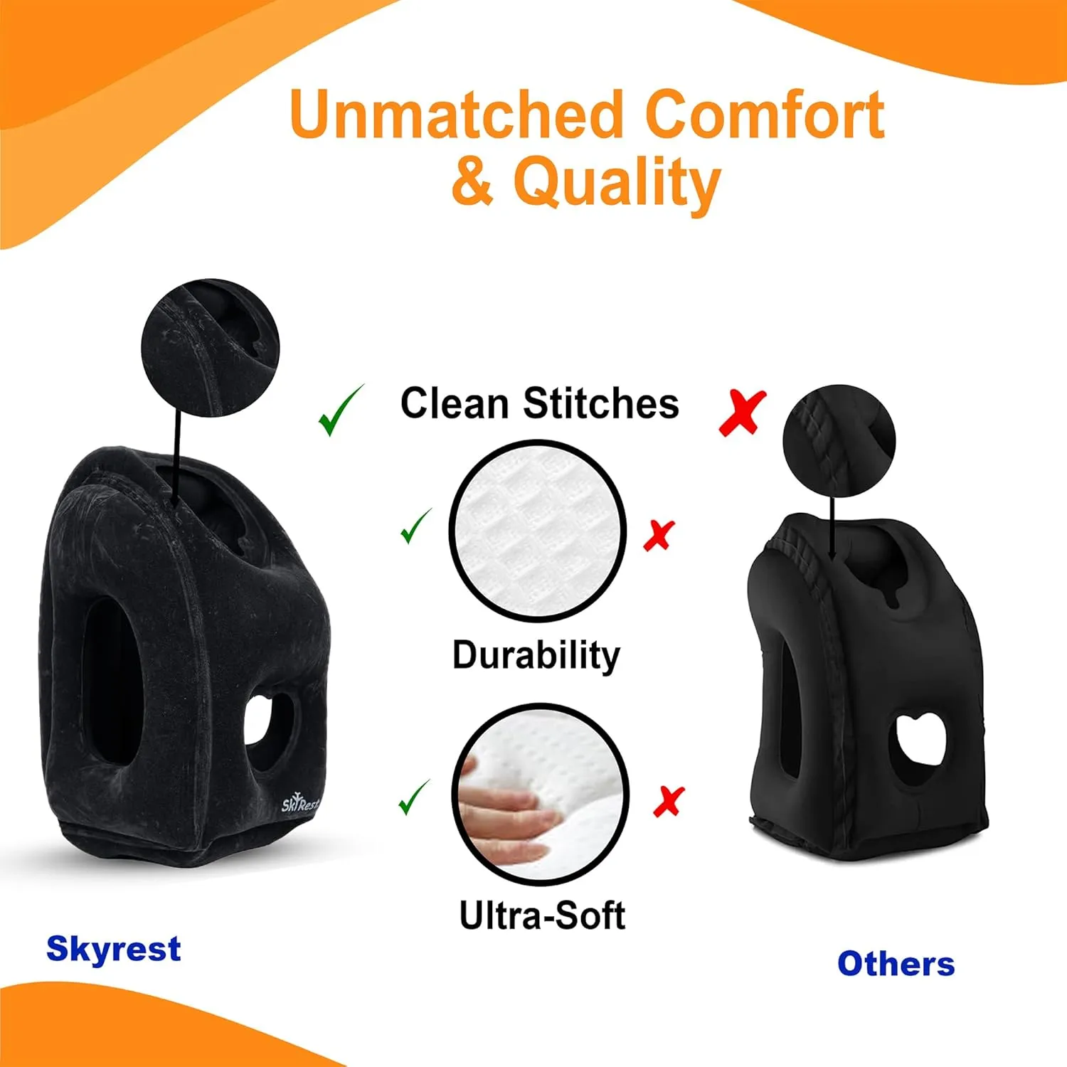 Skyrest Inflatable Travel Pillow Used for Airplanes/Cars/Buses/Trains/Office Small (Gray)