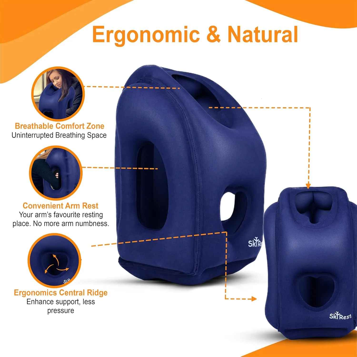 Skyrest Inflatable Travel Pillow Used for Airplanes/Cars/Buses/Trains/Office Small (Gray)