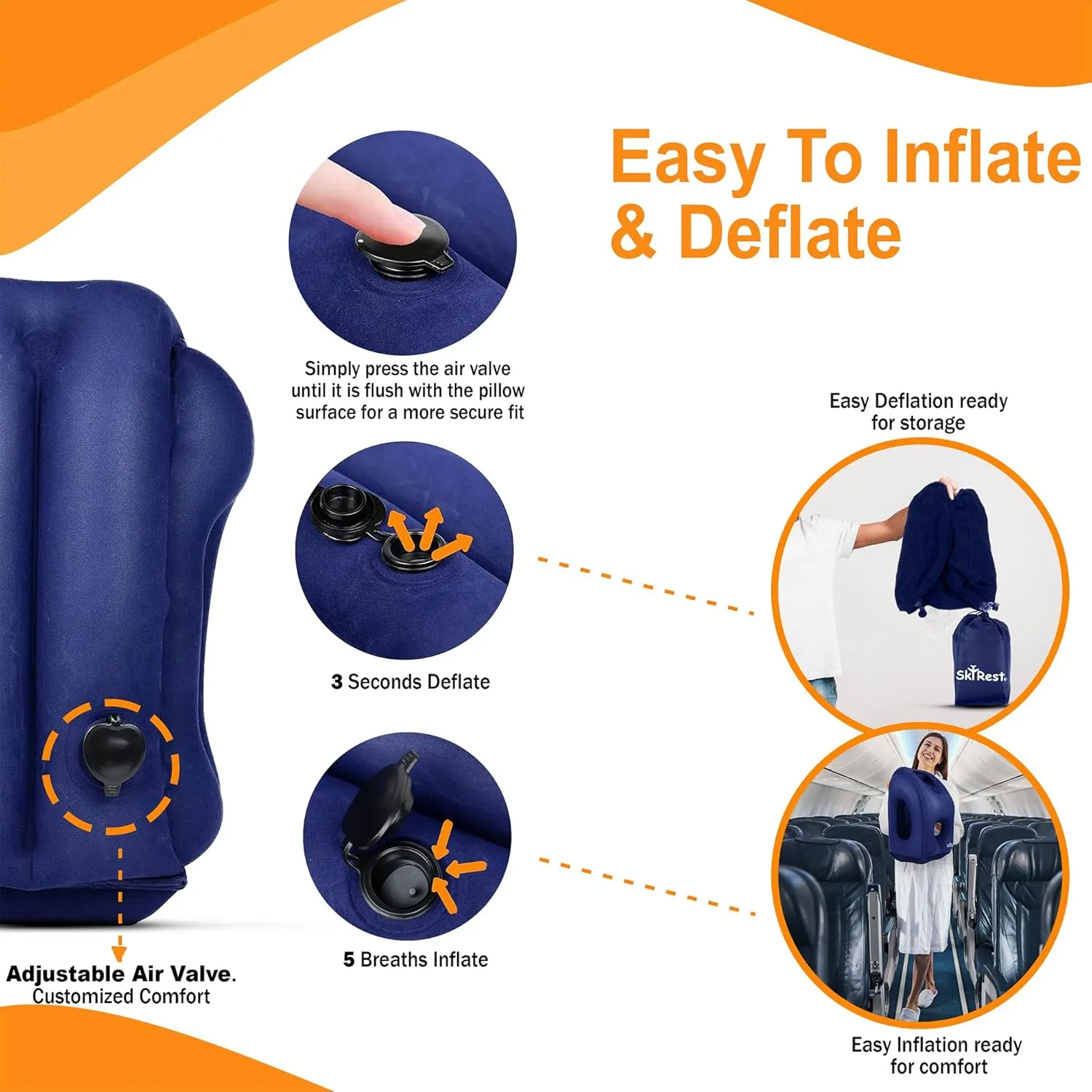 Skyrest Inflatable Travel Pillow Used for Airplanes/Cars/Buses/Trains/Office Small (Gray)