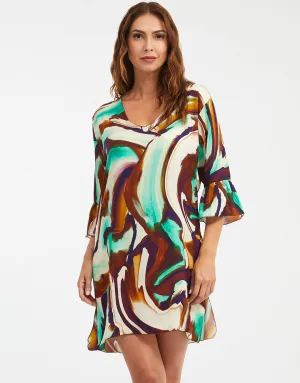 Telma Dress - Turquoise and Brown