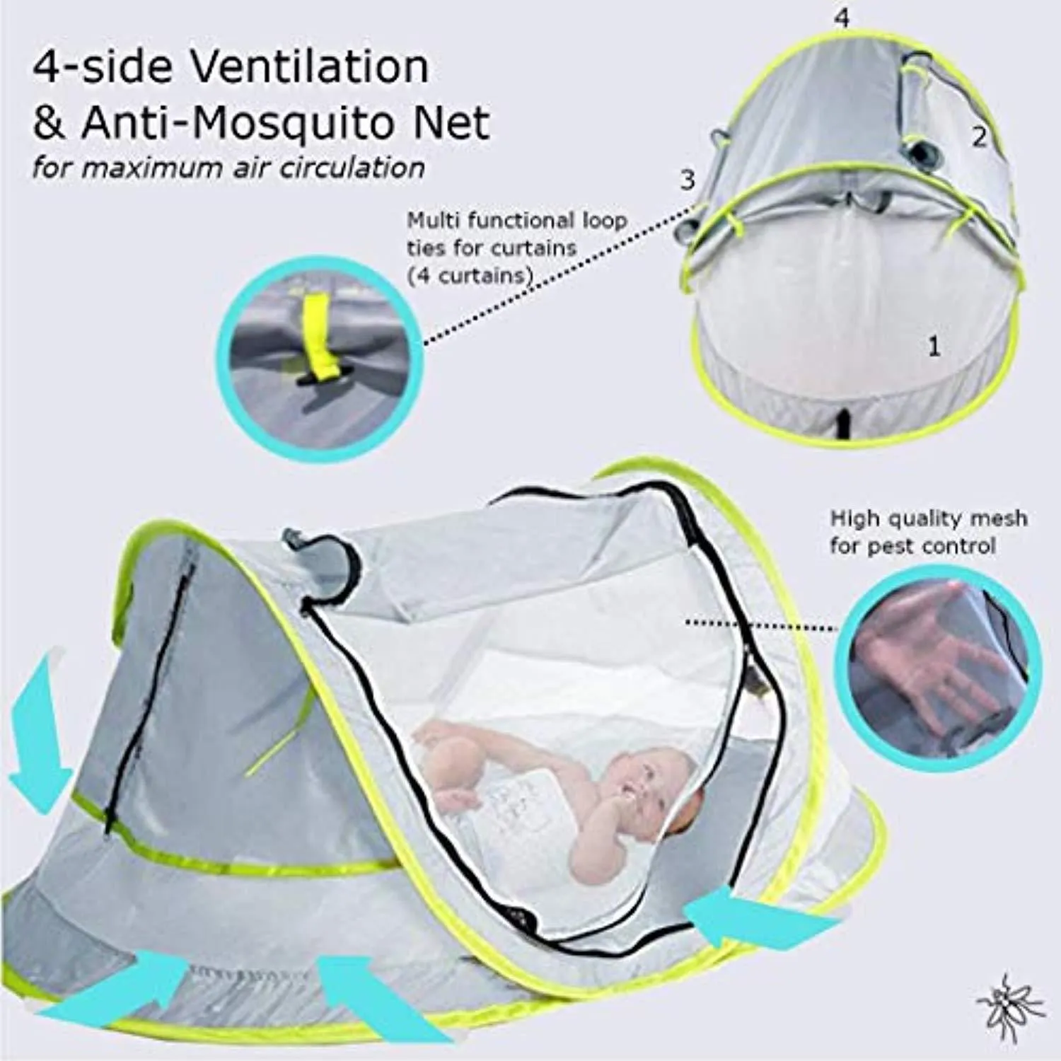 Wayfinder TravelTot, Baby Travel Tent Portable Baby Travel Bed Indoor & Outdoor Travel Crib Baby Beach Tent UPF 50  UV Protection w/Mosquito Net and 2 Pegs